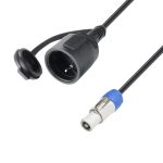   Adam Hall tápkábel – 1,5 m hosszú 3x1,5 mm-es hálózati kábel, PowerTwist + CEE7/7 aljzat, 250 V/16 A + fekete gumikábel