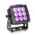   Cameo Light LED FLAT PRO FLOOD 600 IP65 – kültéri, 9 x 12 wattos RGBWA+UV LED-es reflektor, lapos fekete házban