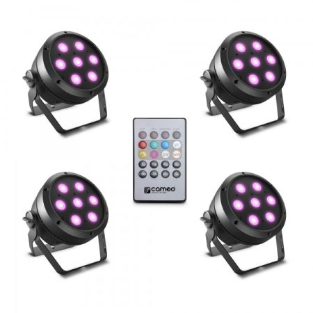 Cameo Light LED Root Par 4 készlet – 4 darab, 7 x 4 W, RGBW LED, Par spotlámpa, távirányítóval, fekete