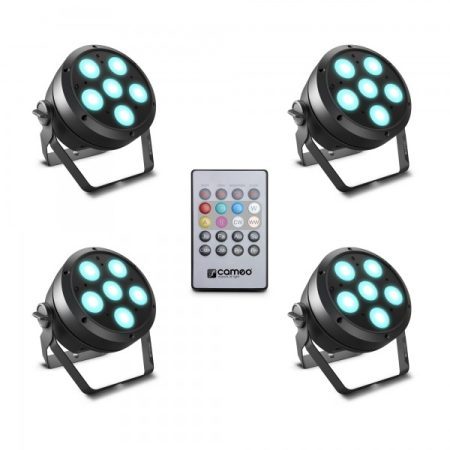 Cameo Light LED Root Par 6 készlet – 4 darab, 6 x 12 W, RGBAW+UV LED, Par spotlámpa, távirányítóval, fekete