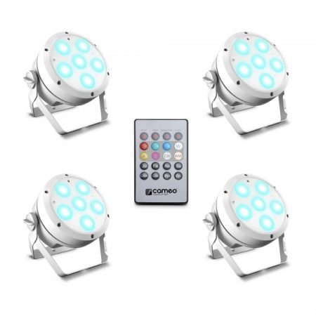 Cameo Light LED Root Par 6 készlet – 4 darab, 6 x 12 W, RGBAW+UV LED, Par spotlámpa, távirányítóval, fehér